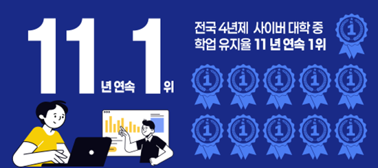 11년 연속 1위 - 전국 4년제 사이버 대학 중 학업 유지율 11년 연속 1위
